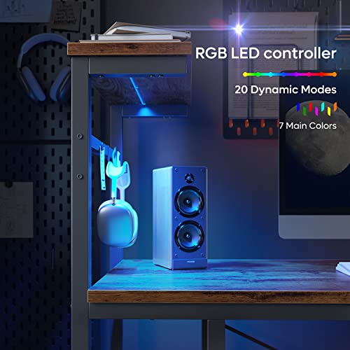 Bestier Gaming Desk with LED Lights, 51.3 Inch Computer Desk Q970