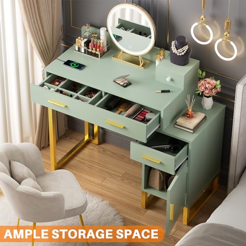 Black Vanity Desk with 4 Drawers and Charging Station O896