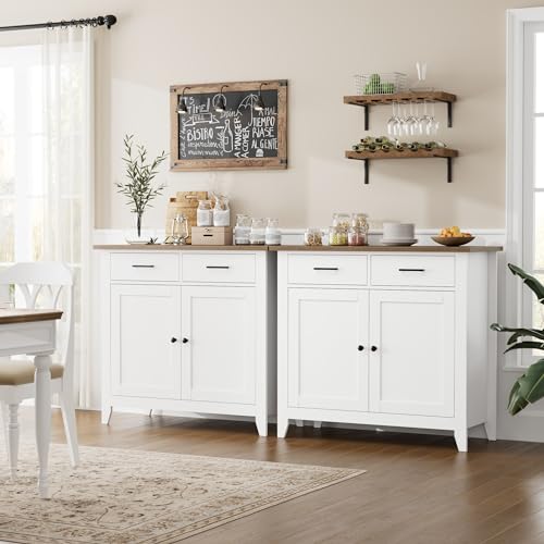 HORSTORS Kitchen Storage Cabinet, Farmhouse Buffet with 2 Drawers and 2 Doors, Grey A4009