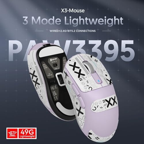 ATTACK SHARK X3 Wireless Gaming Mouse, 49g Ergonomic, PAW3395 26K DPI, White C238377