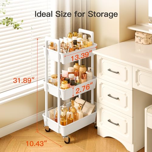 Pipishell 3 Tier Rolling Cart Organizer with Lockable Wheels, White K43271