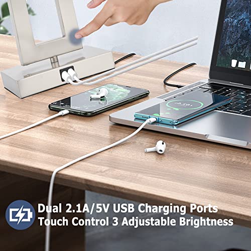 22" Touch Control Table Lamps with USB Ports, Dimmable, Gold & White V1178