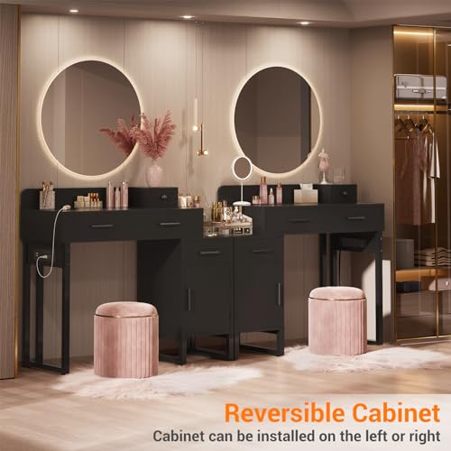 Black Vanity Desk with 4 Drawers and Charging Station O896