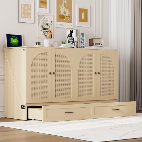 Harper & Bright Designs Queen Murphy Bed Cabinet with USB Charging Station, White D9669