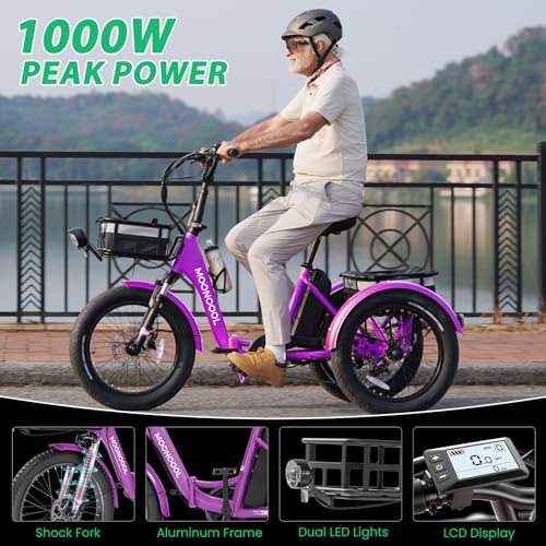 MOONCOOL Electric Tricycle for Adults 350W 36V Removable Battery 7 Speeds P222040