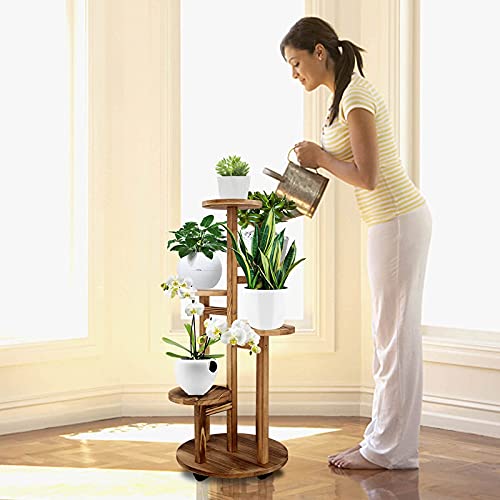 GEEBOBO 5-Tier Tall Plant Stand for Indoor, Wood Corner Display Rack, Walnut K379