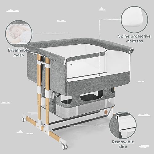 3 in 1 Baby Bassinet Bedside Sleeper with Storage, Grey Z682277