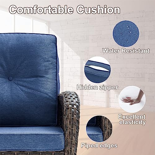 Outdoor Wicker Swivel Rocker Chairs Set of 2 with Rattan Side Table, Brown/Blue B592
