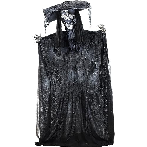 Haunted Hill Farm 5.25-ft Standing Gravekeeper Animatronic with Red LED Eyes and Sound Effects X9371