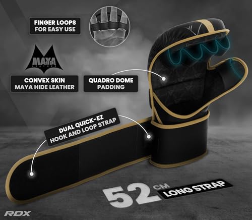 RDX MMA Gloves Hybrid Open Palm Maya Hide Leather Wrist Support Boxing Training Z623139