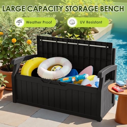 Greesum 80 Gallon Outdoor Storage Bench, Resin Patio Furniture, Dark Black I77551