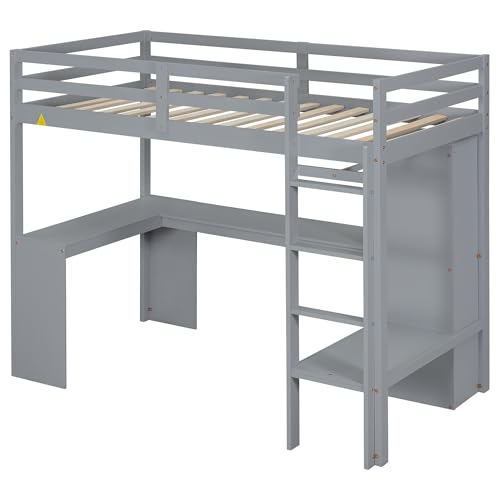 SOFTSEA Full Size Loft Bed with Desk & Wardrobe, White F150304