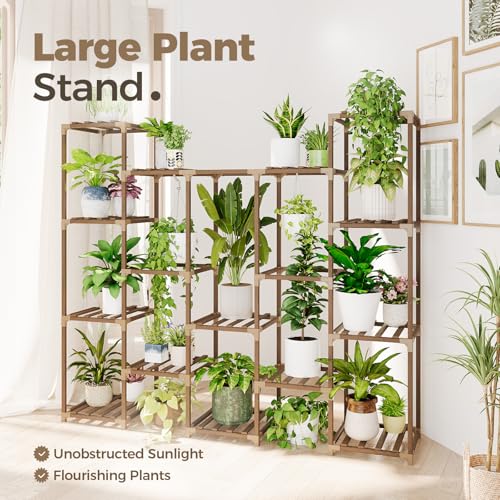 Bamworld Plant Stand Indoor Outdoor Wood Plant Rack 3 Tier Ladder D51744