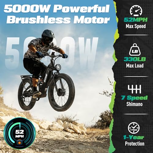 5000W Dual Motor Electric Bike for Adults 60V 32AH Battery 26x4 Fat Tire Full Suspension R15552