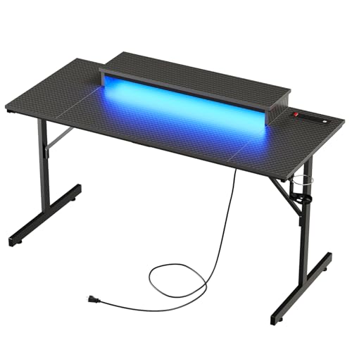 Bestier 52 inch Gaming Desk with Power Outlets and LED Lights F4933