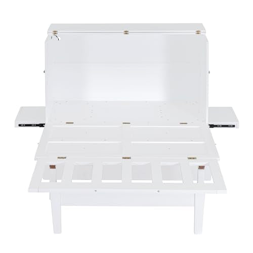 Queen Size Solid Pine Murphy Bed Chest with Charging Station and Storage Drawer K498
