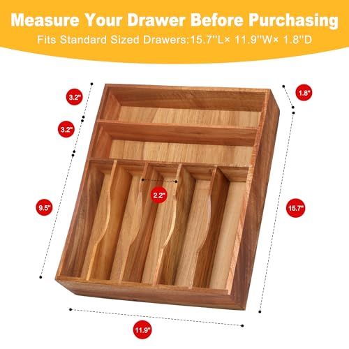Acacia Wood Silverware Organizer with 7 Slots F21958