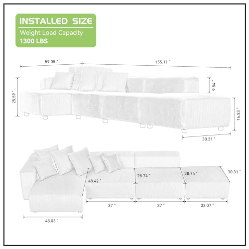 Curved Boucle Modular Sectional Sofa for Living Room, Cream E468