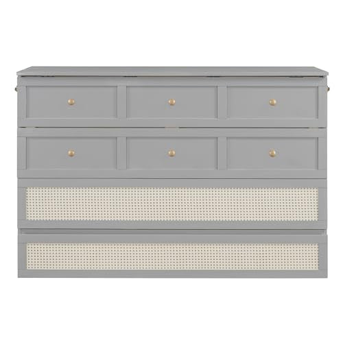 Ball & Cast Queen Size Solid Pine Murphy Bed with Charging Station, White + Walnut P2075
