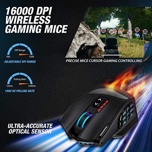 UtechSmart Venus Pro RGB Wireless MMO Gaming Mouse, 16000 DPI, 16 Programmable Buttons M66772