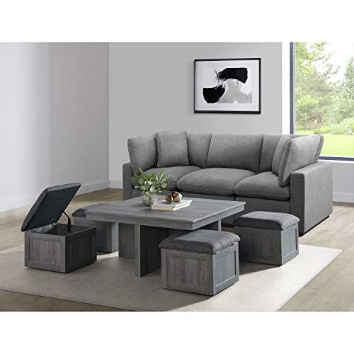 Picket House Furnishings Dawson Coffee Table with 4 Storage Stools, Grey L743529