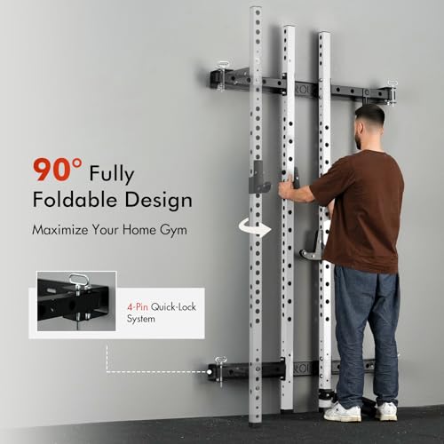 Mikolo 2" x 2" Folding Wall Mounted Squat Rack with Pull Up Bar, 1000 lbs Capacity W88407