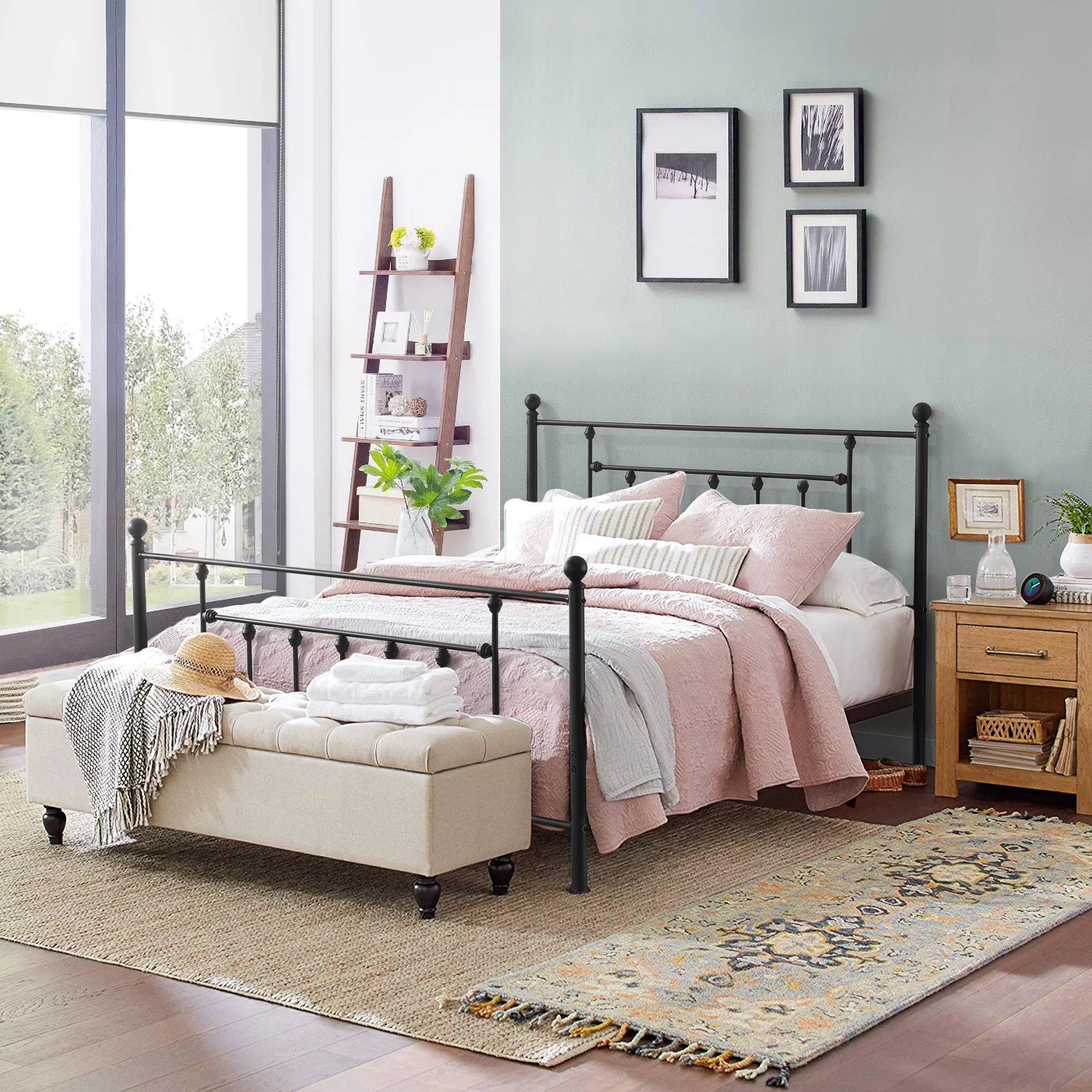 VECELO Queen Size Metal Bed Frame with Headboard and Footboard I839797