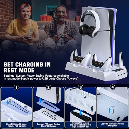 PS5 Slim/Pro Cooling Station with Controller Charger, White M8682