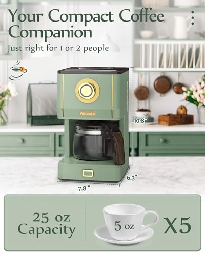 Amaste Drip Coffee Maker, 25 Oz Glass Pot, Retro Style with Reusable Filter Y974