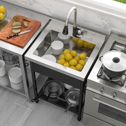 Lordear Stainless Steel Utility Sink 24 Inch Single Bowl Freestanding O589484