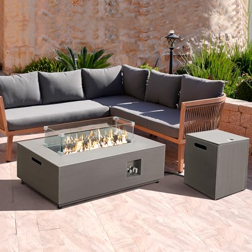 42" Propane Fire Pit Table with Tank Holder, 50,000 BTU, Wind Guard & Glass Stones Z315