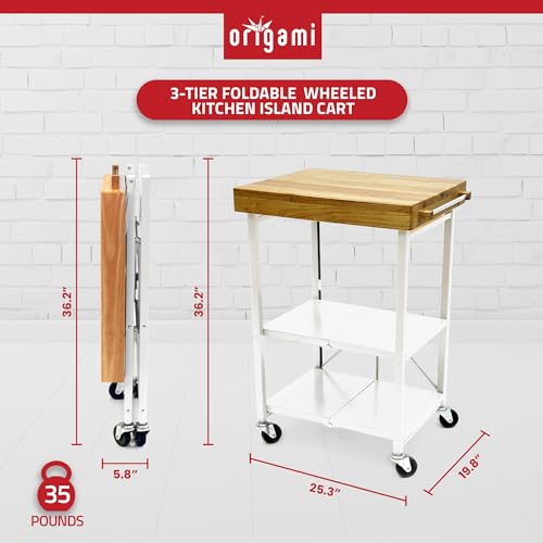 Origami Folding Kitchen Cart on Wheels, 3-Tier Rolling Cart Z2164