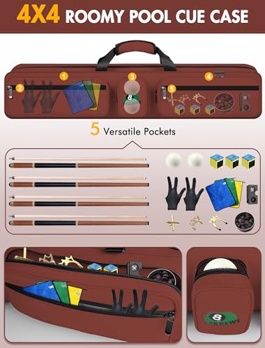 Pool Cue Case 4x5 with Pockets, Soft Padded Billiard Cue Bag A2212