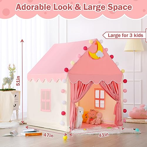Wilwolfer Kid Tent with Mat and Star Lights - Indoor Playhouse for Toddlers and Girls (Pink) N411519