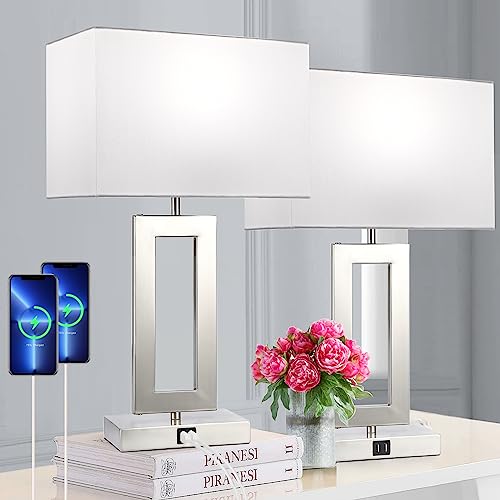 22" Touch Control Table Lamps with USB Ports, Dimmable, Gold & White V1178