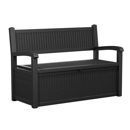 Vixzen 75 Gallon Storage Bench Deck Box Outdoor,Lockable Durable All-Weather Seating with Hidden Storage Furniture,Deck Storage for Garden, Pool, Patio