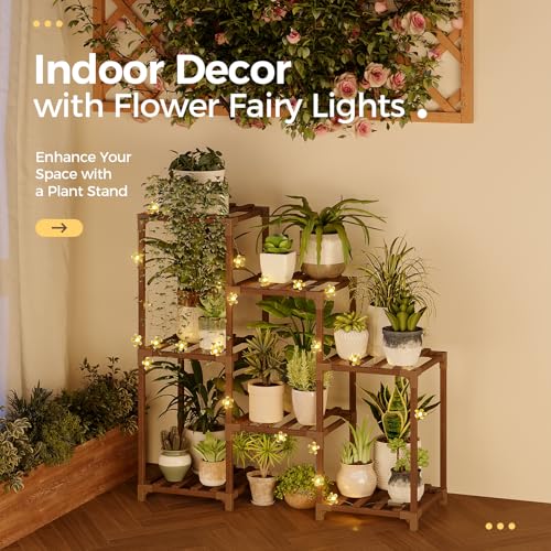 Bamworld Plant Stand Indoor Outdoor Wood Plant Rack 3 Tier Ladder D51744