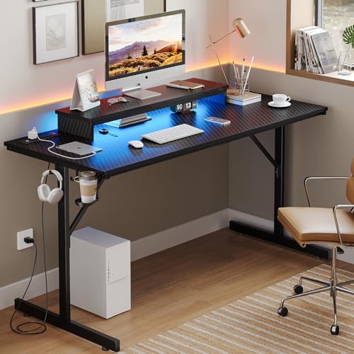 Bestier 52 inch Gaming Desk with Power Outlets and LED Lights F4933