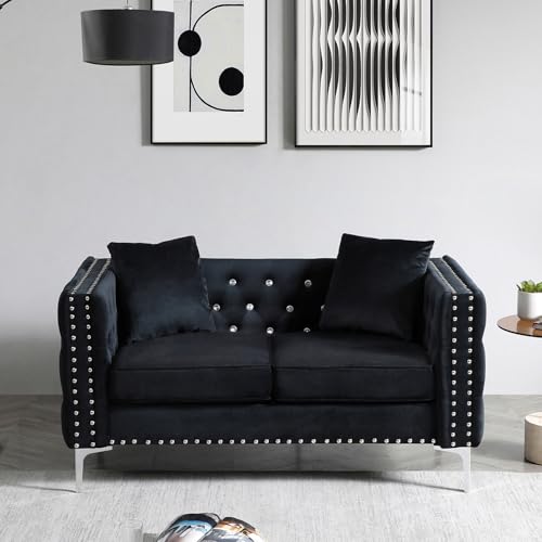 Velvet Loveseat and 3 Seater Sofa Set with Jeweled Button Tufted, Beige Y532619
