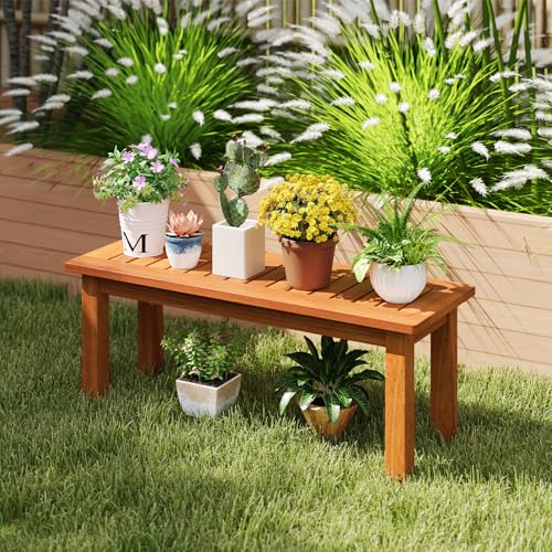 Tangkula Wooden Plant Stand with Teak Oil Finish for Outdoor Indoor B657