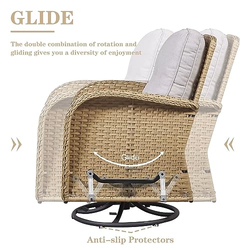 Outdoor Wicker Swivel Rocker Chairs Set of 2 with Rattan Side Table, Brown/Blue B592