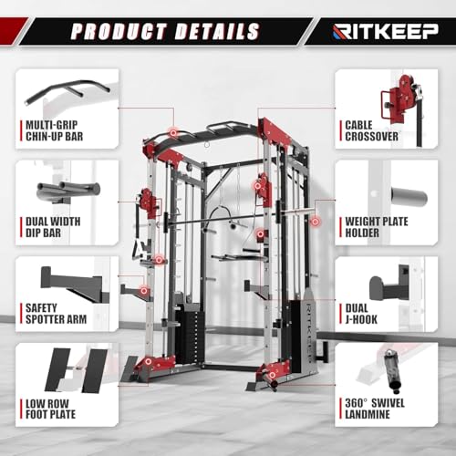 RitKeep PMAX 5600 Pro Smith Machine, All-in-One Home Gym with 2200lb Capacity and 320lb Weight Stack H2625