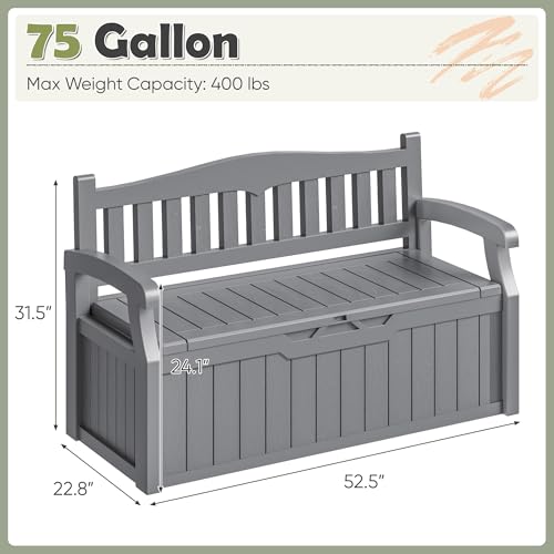 Homall 75 Gallon Outdoor Storage Bench Lockable Deck Box Waterproof UV Resistant Grey D354316