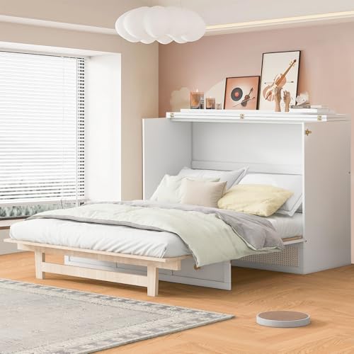 Full Size Murphy Cabinet Bed with Large Drawers, White C36715