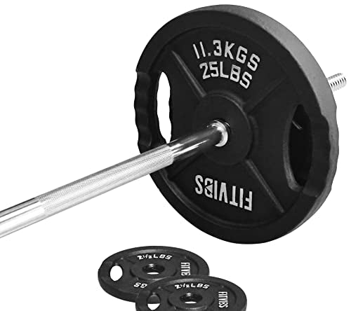 Cast Iron Weight Plates Set with 5FT Barbell, 95-Pound A28274