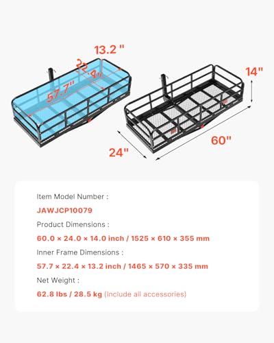 VEVOR 70" x 30" x 6" Hitch Cargo Carrier, 500 lbs Capacity, Folding for 2" Receiver I3546