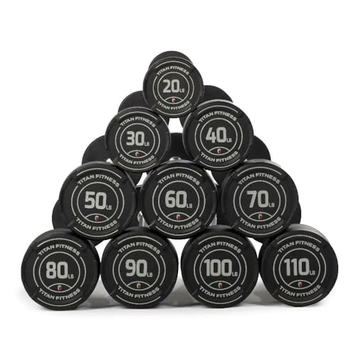 Titan Fitness Rubber Curl Fixed Barbells, Pre-Loaded Weight Bar Y406