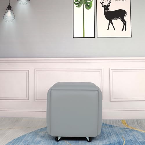 Nesting Ottoman Cube Chair with Wheels, Stackable Leather Foot Stool V48796