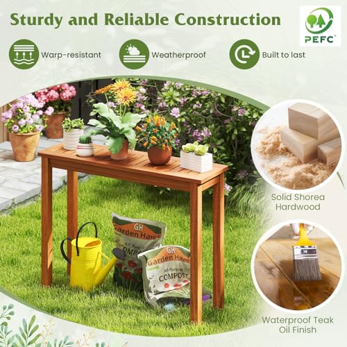 Tangkula Wooden Plant Stand with Teak Oil Finish for Outdoor Indoor B657