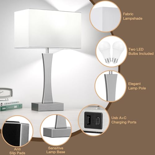 3 Way Dimmable Bedside Lamp Set of 2 with USB Ports C63781